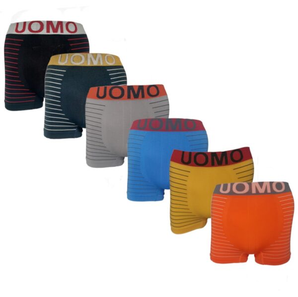 6 pack herenboxershorts van hét merk als het op naadloos ondergoed aankomt, UOMO! Set met 6 mooie kleuren en een streep dessin.