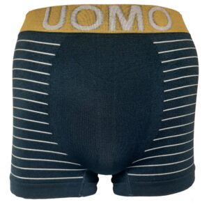Zeer fijne naadloze heren boxershort in donkerblauw met witte lijnen.
