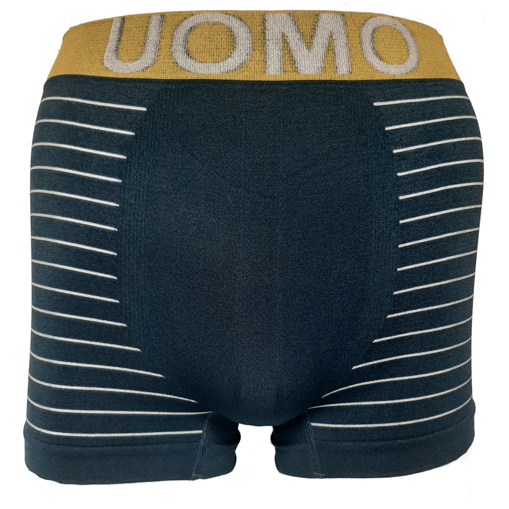 Zeer fijne naadloze heren boxershort in donkerblauw met witte lijnen.