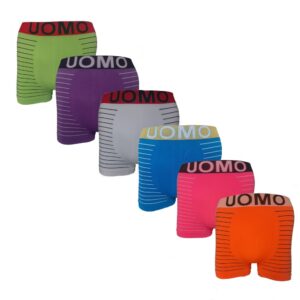 6 Pack naadloze boxershorts van Uomo in 6 prachtige felle kleuren voor heren.