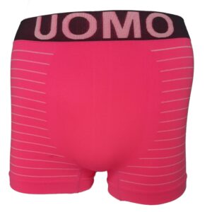 Fel roze naadloze boxershort voor heren van Uomo met witte strepen.