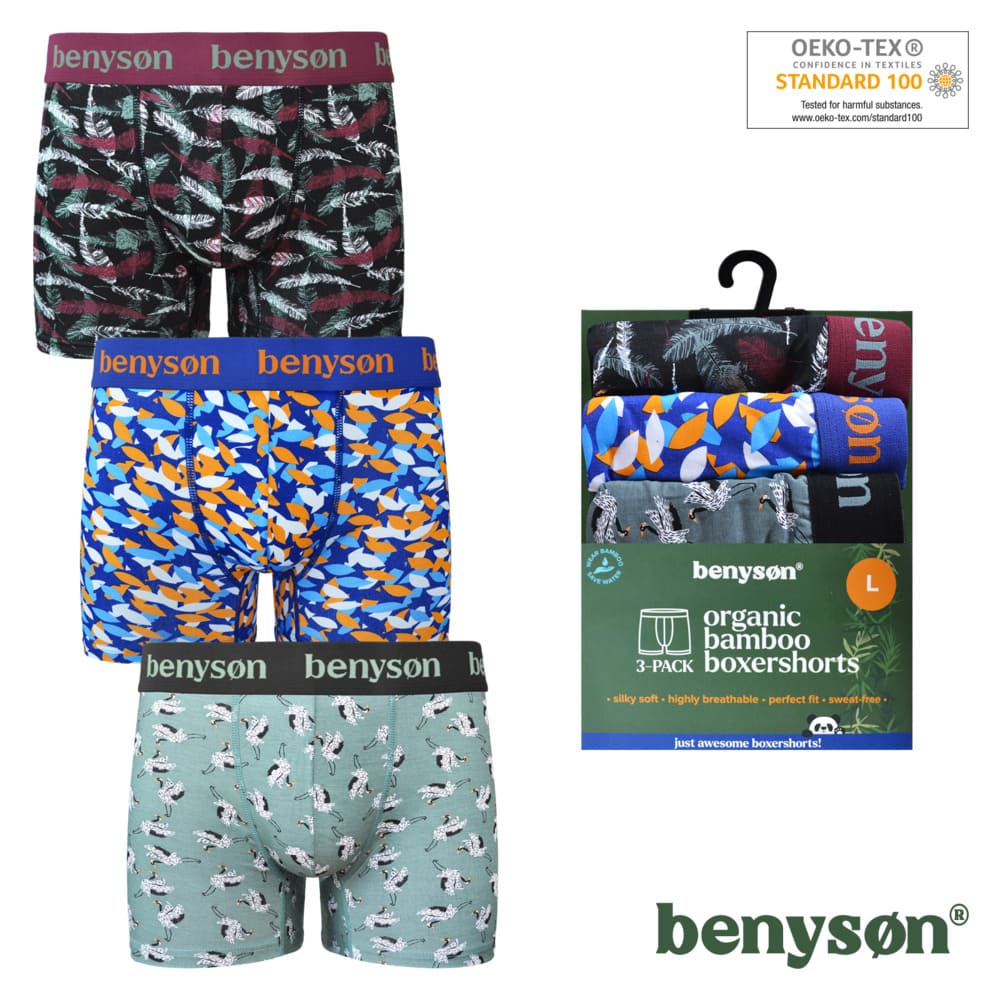 Verpakking van 3 bamboe boxershorts voor heren van Benyson