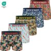 Prachtige set van 5 luxe herenboxershorts met kleurrijke prints van Benyson.