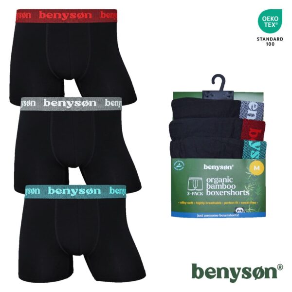 Zijdezachte herenboxershorts zwart Benyson 3 pack