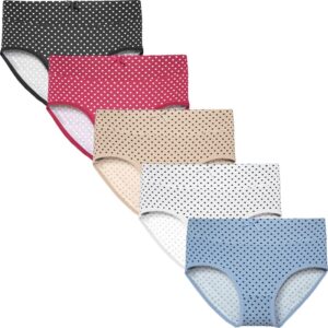 5 Pack dames slips met stipjesmotief. Ultra zachte slips van katoen met schattig strikje