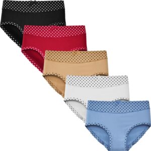 5 pack katoenen dames slips met stipjes printje en strikje