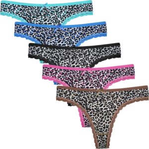5 pack dames strings met panterprint in 5 verschillende kleurstellingen