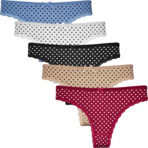 5 pack dames strings van Fine Woman met stipjespatroon