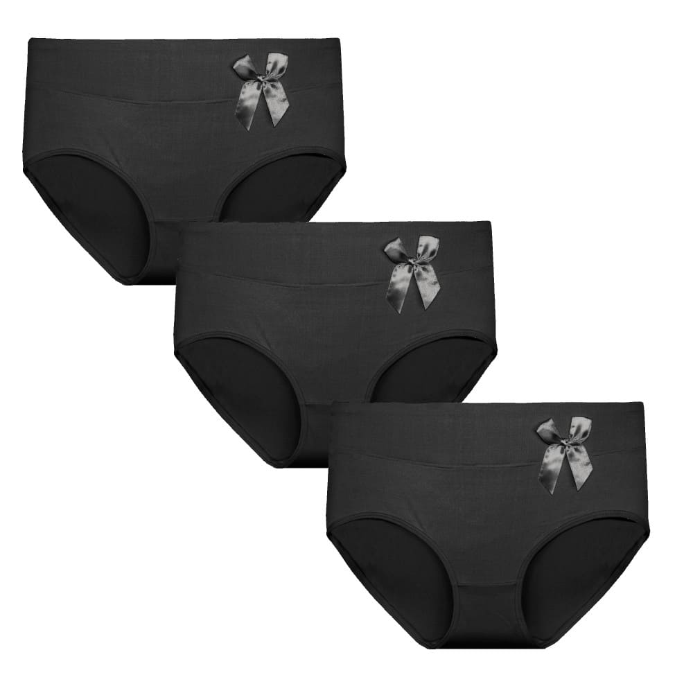 Set van 3 elegante zwarte damesslips met strikje van Fine Woman