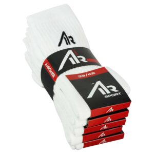 10 paar witte sportsokken met badstof zool voor een goede demping. Deze sokken hebben een hoog gehalte katoen