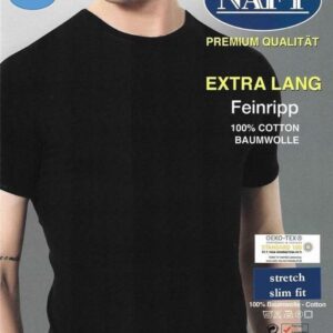 2 T-shirts voor heren in het zwart. Deze shirts hebben geen irriterende naden aan de zijkanten en zijn gemaakt van een hele fijne ribstof.