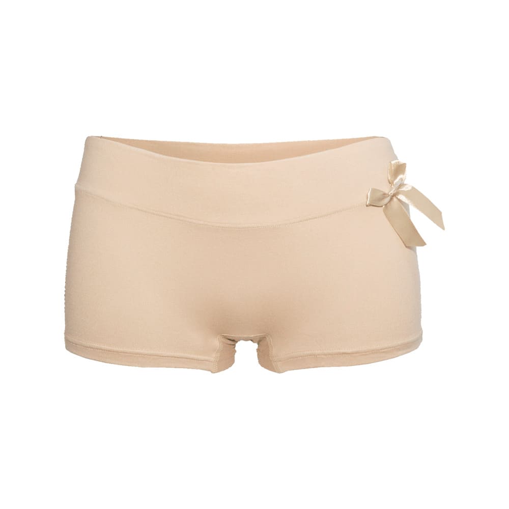 Boxershort met elegant strikje op de heup. Deze boxershorts voor dames voelen zeer zacht aan doordat ze voor 95 % uit katoen bestaan.
