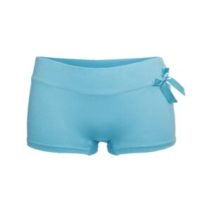 Katoenen boxershort in lichtblauw voor dames met een strikje op de heup.