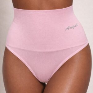 Lichtroze dames string met hoge taille en naadloos design, voorkant